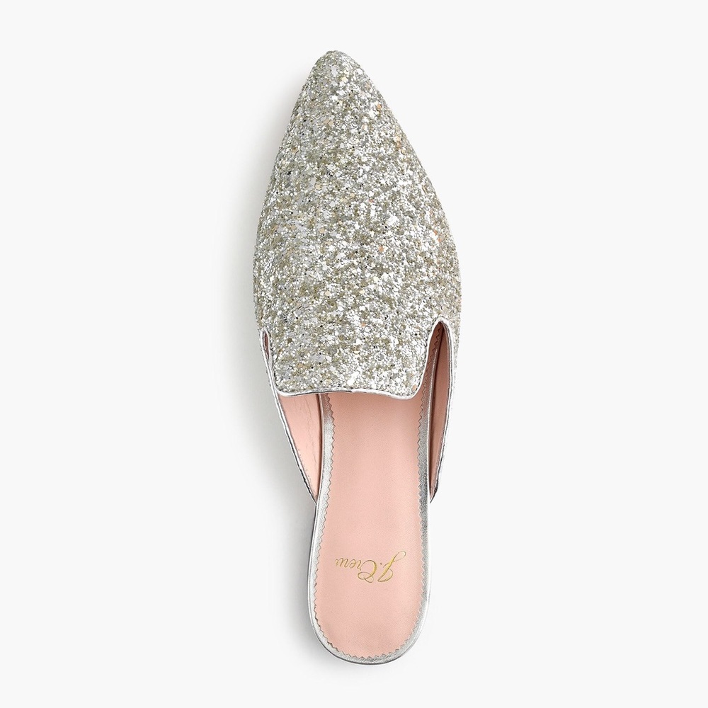 Sequin pointed toe slides from J. Crew. Worn once!